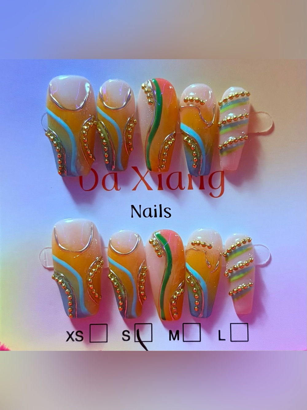 Women's Multicolor Gold-Accent Press-On Nail Set